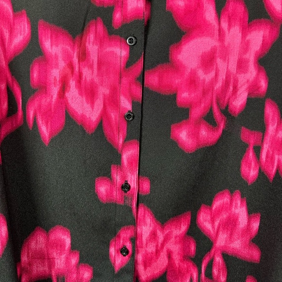 Calvin Klein Women’s Pink & Black Floral Button-Down Blouse, Size M - Picture 3 of 8
